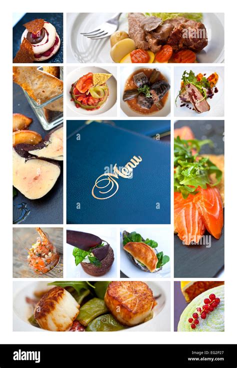 Menu gastronomique avec plusieurs plats et desserts