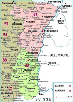 Carte de l'Alsace mettant en évidence les villes mentionnées dans l'article