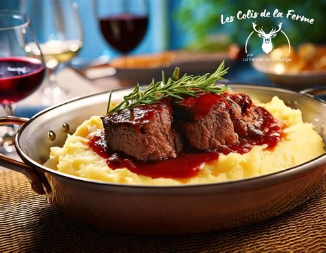 Illustration d’un plat braisé de contre filet à l’ancienne avec légumes et sauce nappante