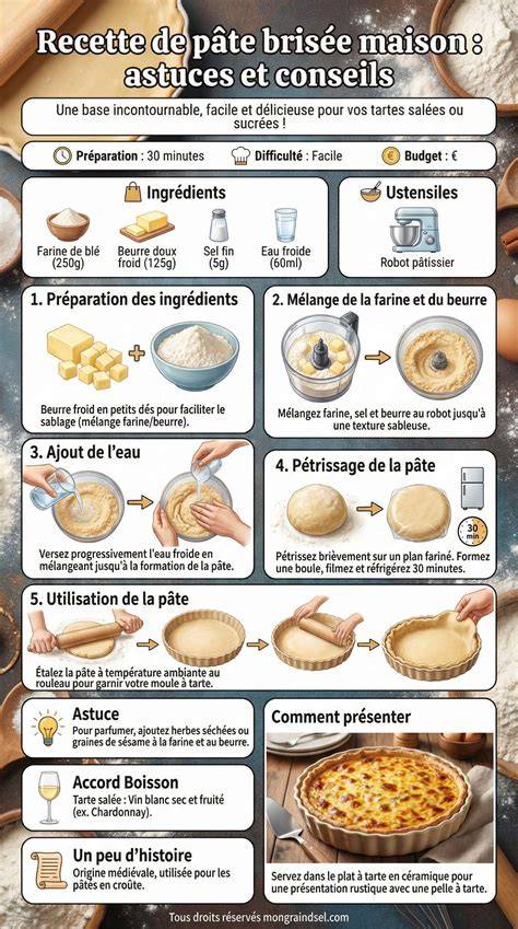 Schéma: sablage de pâte brisée et disposition des weights pour cuisson à blanc