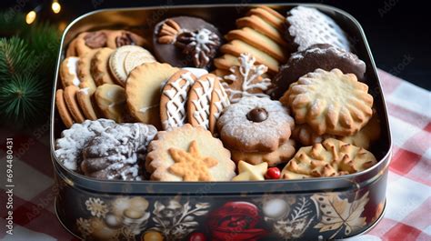 Boîte en fer remplie de sablés variés