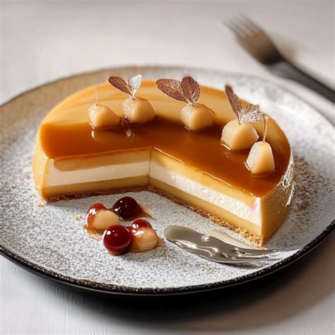 Composition d'entremets automnaux avec poires, pommes et pruneaux