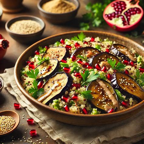 salade aubergine rôtie présentation