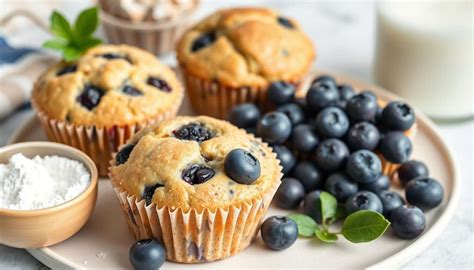 Bol avec des ingrédients pour muffins aux myrtilles