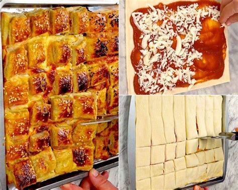 Carrés de pâte feuilletée garnis et pliés en forme de chausson