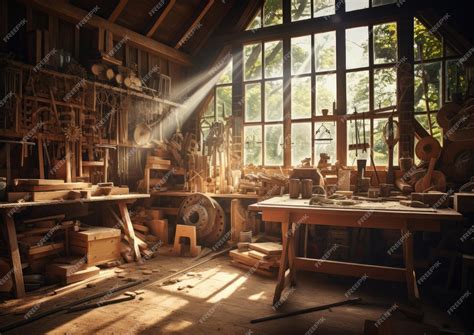 Atelier de menuiserie avec outils et matériaux