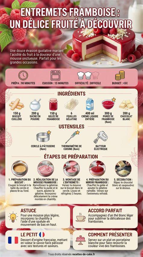 Infographie: étape et montage entremets framboise