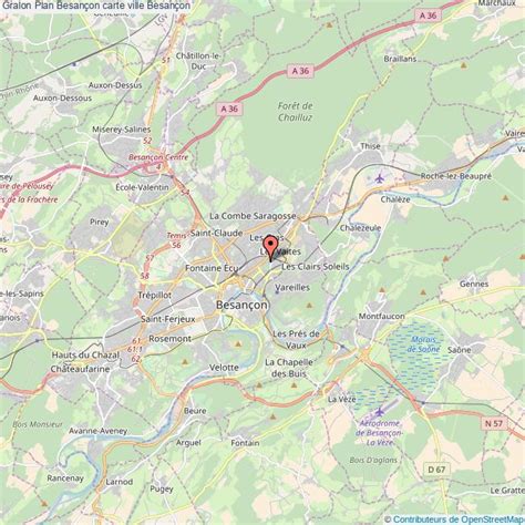Carte de Besançon indiquant l'emplacement des boutiques Baud