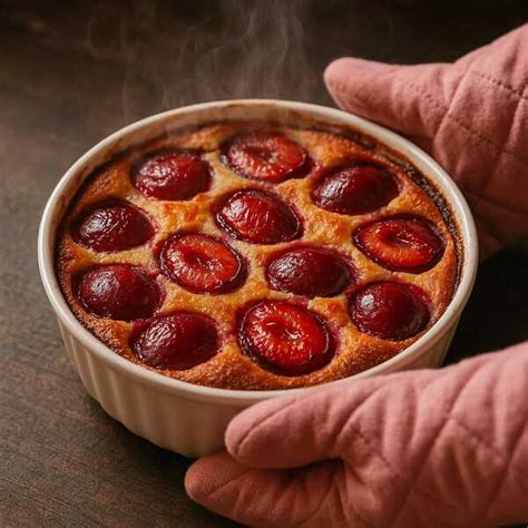 Plat à clafoutis sortant du four