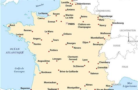 Carte de France avec des points marquant les villes où 