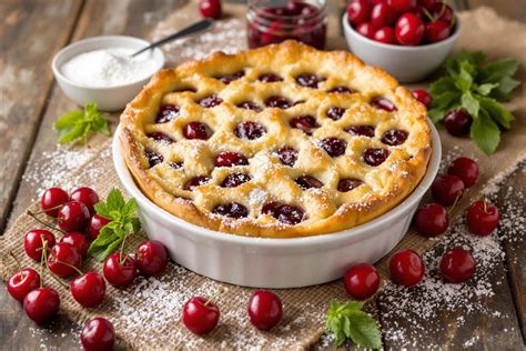 Clafoutis aux cerises fraîchement sorti du four