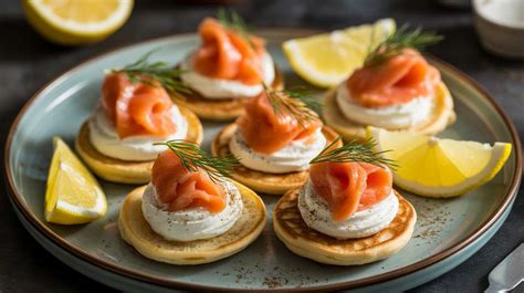 Blinis dorés avec saumon fumé et aneth