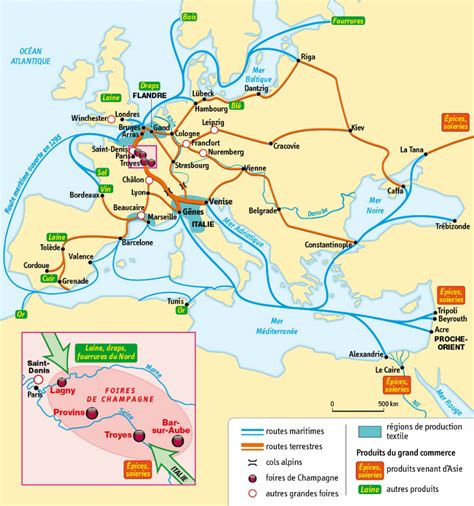 Carte des routes commerciales médiévales