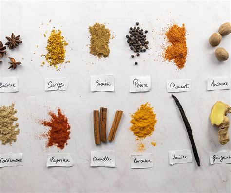 Différentes épices utilisées pour aromatiser le velouté