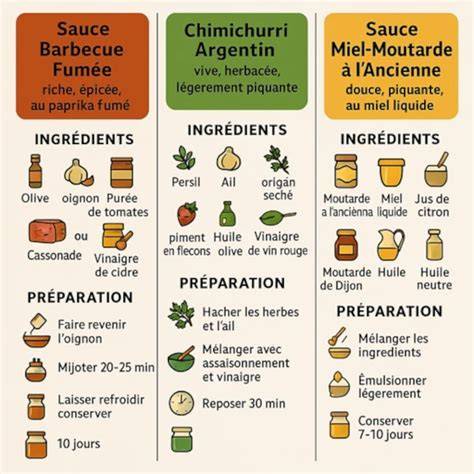 Infographie: Schéma des sauces froides parfaites pour barbecue (herbes, bases, et usages)