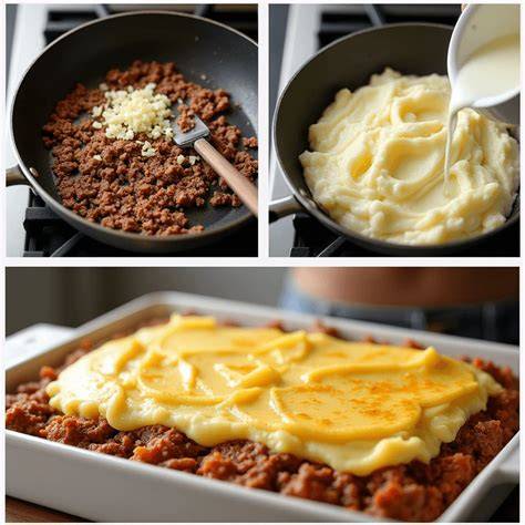 Schéma des couches et étapes du hachis parmentier