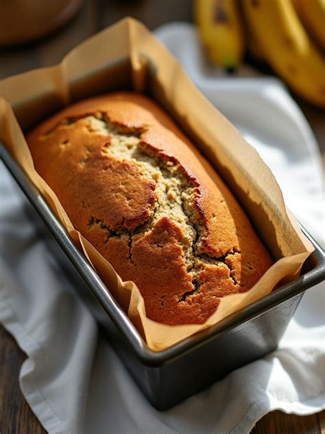 Moule à cake avec un banana bread qui sort du four
