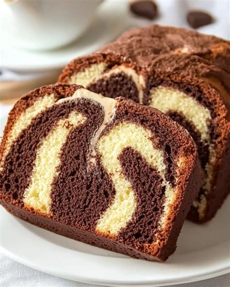 Tranche de cake marbré au chocolat et vanille