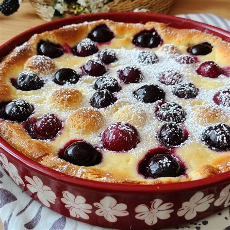 Moule à clafoutis rempli des ingrédients avant cuisson