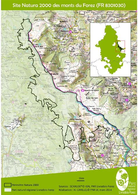 Carte de la région des monts du Forez