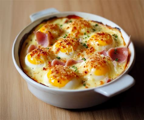 Plat de sauce blanche aux œufs durs gratiné au fromage