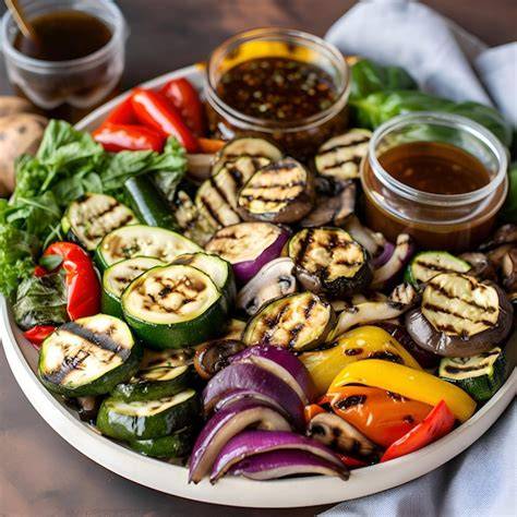Légumes grillés au barbecue: poivrons, oignons, courgettes, aubergines, champignons