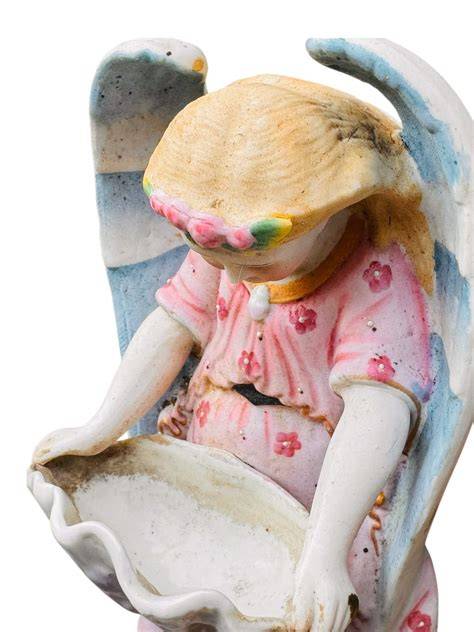 Ange biscuit ancien et oiseaux détail