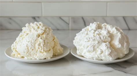 Comparaison visuelle des textures : ricotta seule vs ricotta et mascarpone