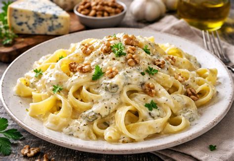 image de pâtes gorgonzola noix en sauce