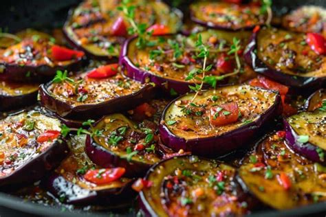 Aubergine coupée en deux et grillée à la poêle