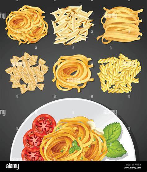 illustration types de pâtes et calories