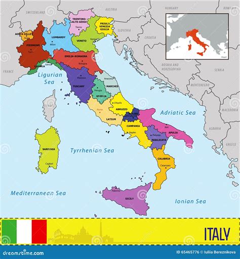 Carte de l'Italie avec des régions culinaires mises en évidence