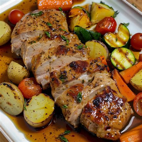 Assiette de filet mignon de porc avec légumes rôtis
