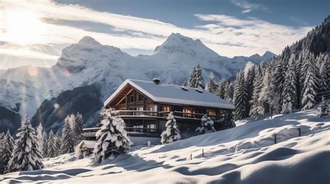 Paysage alpin enneigé avec un chalet