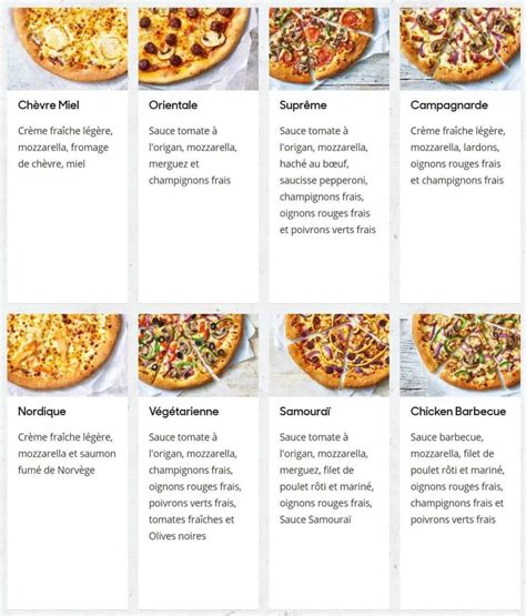 carte des garnitures pizza et accords