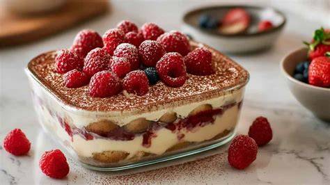 image impressionnante de tiramisu aux fruits rouges