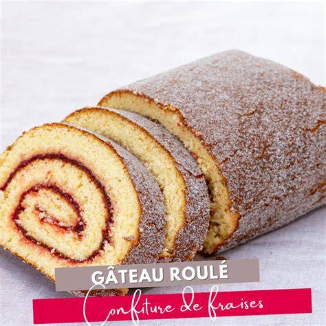 Illustration du montage du gateau roulé à la crème praliné et des différentes couches