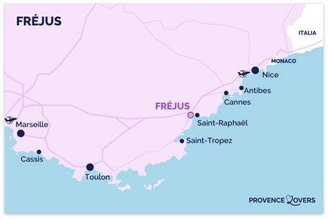 Carte locale montrant les environs de Fréjus et l’emplacement de Pizza Délice dans le Var.