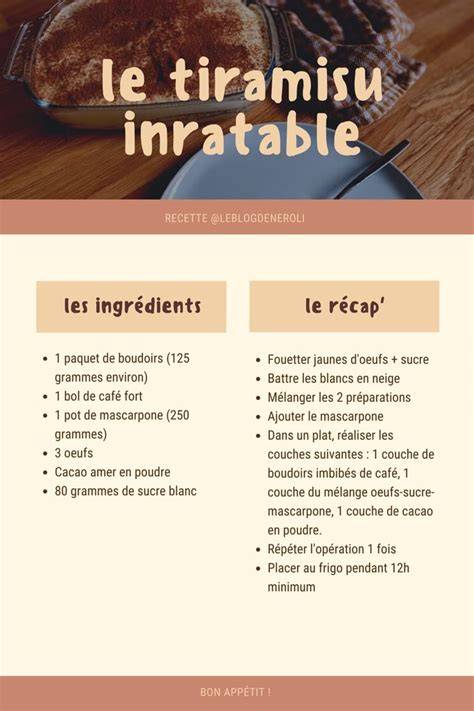Une carte générale des variantes de tiramisu et leurs associations d’ingrédients