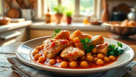 Schéma d'une préparation poulet pois chiches légumes