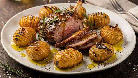 image de gigot d'agneau et pommes de terre dorées