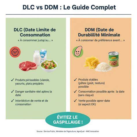 Infographie: DLC vs DDM, conseils d’utilisation et pictogrammes de conservation