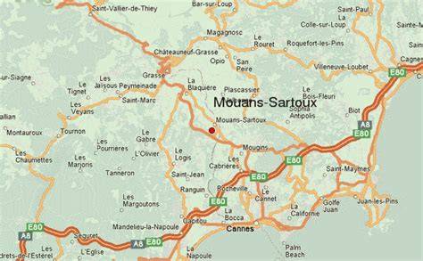 Carte de localisation Mouans-Sartoux et zones de retrait