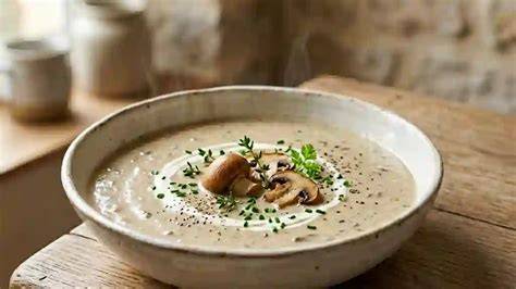 Image d’un velouté onctueux et champignons rosés des prés