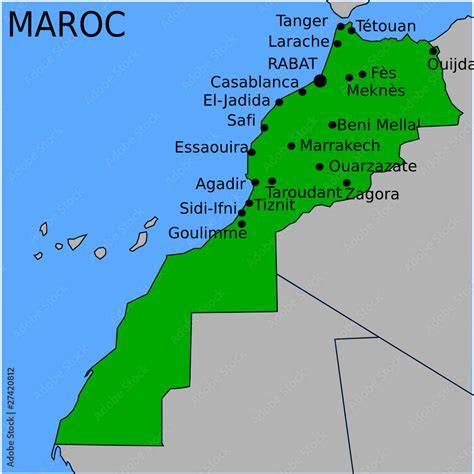 Carte de localisation des principales villes marocaines et lieux historiques du sfenj
