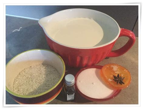 Carte des étapes et ingrédients Riz au lait orange confite
