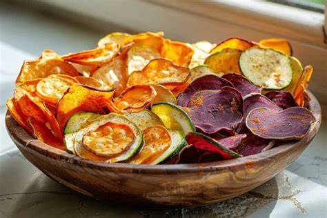 Chips de légumes et granola salé