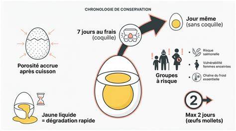 Schéma de conservation des œufs durs (réfrigération et écalage)