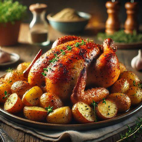 Schéma cuisson rôti avec pommes et jus acidulé