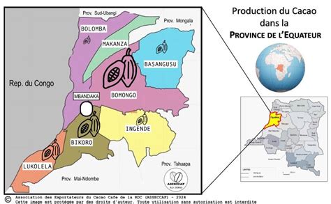 Carte illustrant Fougerolles-Saint-Valbert et zones de production du cacao